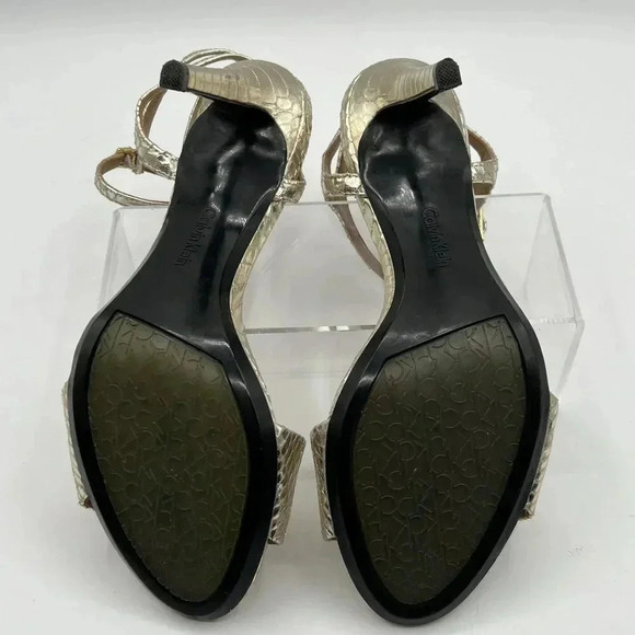 Calvin Klein Womens 10 Nadina Snakeskin Print Gold Stiletto Heels Dress Sandals - Picture 11 of 12